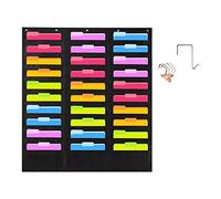 Itkcozcg Office Supplies, 30 Pocket Wall File Bag with Colored Tabs with 4 Hooks Punch-Free for Office School Wall Dor