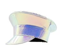 Itkcozcg Shimmering PU Leather Marine Hat For Women Cosplay Party Flat Top Captain Caps For Stage Show Bachelorettes Party Music Festival Hat