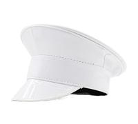 Itkcozcg Shimmering PU Leather Marine Hat For Women Cosplay Party Flat Top Captain Caps For Stage Show Bachelorettes Party Music Festival Hat