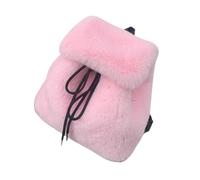 Itkcozcg Trendy Backpack Purse, Women's Elegant Plush Furry Backpack Solid Color Fuzzy Drawstring Small Shoulder Bag with Flap Covers for Winter Comfort