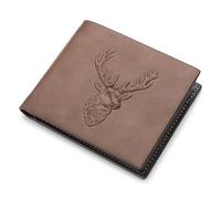 ITKXRVJZM wallet Men's Deer Head Pattern Wallet Classic 3D Embossed Make Three-fold Multiple Card Slots Leather Wallet Portable, One Color, Brown