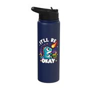 It'll Be Okay Cute Dinosaur Watching Meteorite Pessimist Stainless Steel Insulated Water Bottle