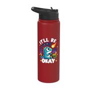 It'll Be Okay Cute Dinosaur Watching Meteorite Pessimist Stainless Steel Insulated Water Bottle