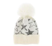 ITNOW Star Pattern Men's or Women's Winter Hat - Warm and Thick Knitted Hat with Bobble - 100% Acrylic Beanie - Trendy and Original Model - One Size Fits All - White - One size