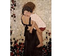 Itnquc Paint by Numbers Kits Gustav Klimt's Famous Mother and Son Painting with Brushes and Acrylic Pigment DIY Canvas Painting for Adults Beginner 30x40cm Frameless, Clear