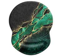 ITNRSIIET Ergonomic Mouse Pad with Gel Wrist Support Small Wrist Rest Smooth Surface Non-Slip PU Base Comfortable Office Supplies Pain Relief, 8.7 x 7.2 inches, Green Marble Gold