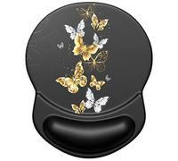ITNRSIIET Ergonomic Mouse Pad with Gel Wrist Support Small Wrist Rest Smooth Surface Non-Slip PU Base Comfortable Office Supplies Pain Relief, 8.7 x 7.2 inches, Golden Butterfly