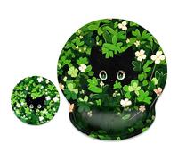 ITNRSIIET Ergonomic Mouse Pad with Wrist Support Wrist Rest Smooth Surface Non-Slip Rubber Base Comfortable Office Supplies Pain Relief, 9.8 x 9.1 inches,Green Leave Cat