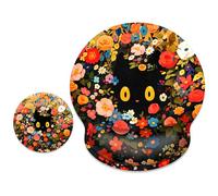 ITNRSIIET Ergonomic Mouse Pad with Wrist Support Wrist Rest Smooth Surface Non-Slip Rubber Base Comfortable Office Supplies Pain Relief, 9.8 x 9.1 inches,Flower Cat