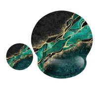 ITNRSIIET Mouse Pad and Coaster Set, Ergonomic Mouse Pad with Wrist Support, Non-Slip Rubber Base, Comfortable Memory Foam Wrist Rest Support and Cloth, Green Marble Gold