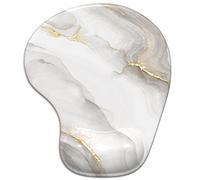 ITNRSIIET Mouse Pad with Wrist Rest, Ergonomic Cute Desk Decoration, Non-Slip PU Base, White Marbling
