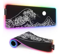 ITNRSIIET RGB Gaming Mouse Pad, Full Desk XL Extended Large Gaming Mousepad, 12 Lighting Modes 30% Thicker Big LED Desk Mat for Gamers,Waves Under The Moon