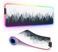 ITNRSIIET RGB Gaming Mouse Pad, Full Desk XL Extended Large Gaming Mousepad, 12 Lighting Modes 30% Thicker Big LED Desk Mat for Gamers,Ink Painting Misty Forest