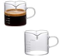ITODA 2 Pcs Mini Espresso Shot Glass Cups 70ml Glass Measuring Cup Jugs Pitcher Little Jug Mugs Transparent Scale Glasses Barista Double Pouring Spouts with Handle for Bar Party Espresso Coffee Milk