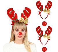 ITODA 2Pcs Christmas Deer Antler Headband with Red Rose Cute Reindeer Antlers Animal Ears Hairband Christmas Party Cosplay Head Boppers for Women Girls