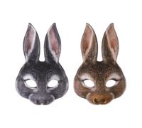 ITODA 2PCS Realistic Rabbit Animal Mask Halloween Cartoon Bunny Face Mask Novelty Cosplay Animal Face Cover Fancy Dress Costume Accessory For Halloween Easter Carnival Party