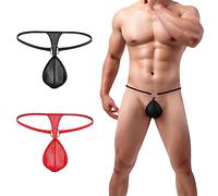 ITODA 2PCS Sexy Men's G String Thongs Swimsuit Thong Lingerie T-Back Brief Bikini Underwear with Metal O-Ring One Size