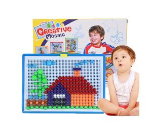 ITODA 592 PCS Mushroom Nails Jigsaw Puzzle Board Mosaic Toys Pegboard Educational Intelligence Building Blocks Puzzle Toys Assorted Colour Creative DIY Christmas Birthday Gift for Kids