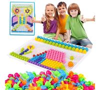 ITODA 888 PCS Mushroom Nails Jigsaw Puzzle Board Mosaic Toys Pegboard Educational Intelligence Building Blocks Puzzle Toys Assorted Colour Creative DIY Christmas Birthday Gift for Kids