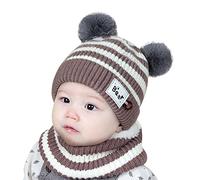ITODA Baby Winter Knitted Hat Scarf Set Warm Pom Pom Hat Beanie Hat Neck Warmer Boys Girls Crochet Hat Thermal Fleece Circle Scarf Hat for Toddler 3-24 Months