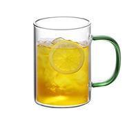 ITODA Clear Glass Mugs 300ml Heat-Resistant Transparent Glass Cup Large Capacity Tea Cup High Borosilicate Drinking Glasses with Colorful Handle for Hot Cold Drinks Coffee Milk Beer(Green)