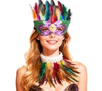 ITODA Feather Mask Scarf Sparkled Eyes Venetian Maskes Gothic Ball Party Cosplay Eye Cover Mardi Gras Half Face Mask Carnival Costume Maskes for Fancy Dress Halloween Costume Cosplay Party