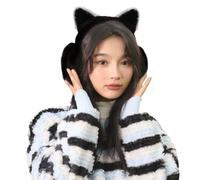 ITODA Furry Winter Earmuff Lovely Cat Ear Muffs Faux Fur Ear Warmer Thicken Windproof Earmuffs Plush Thermal Outdoor Ski Earmuff Warm Ear Flaps for Women Girls