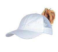 ITODA Girls Ponytail Baseball Cap Criss Cross Mesh Sport Cap Adjustable Messy High Bun Hat Running Cap Trucker Hat Outdoor Sports Hat Summer Sun Hat for Kids Children Teens Aged 4-10, White