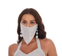 ITODA Glitter Rhinestones Half Face Mask Shiny Bling Mesh Mask Crystal Face Chain Venetian Mardi Gras Masks Triangle Face Cover for Halloween Fancy Dress Belly Dance Party Stage Punk Cosplay