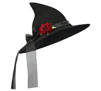 ITODA Halloween Black Witch Hat with Rose Flower Gothic Wizard Hat Knitted Witch Hats Wide Brim Pointed Hats Costume Accessories for Halloween Cosplay Fancy Dress Party