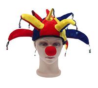 ITODA Halloween Clown Hat Funny Jester Hat with Bells and Foam Nose Pointy Joker Hats Multicolor Party Cosplay Hats Props for Mardi Gras Carnival Halloween Party Decoration