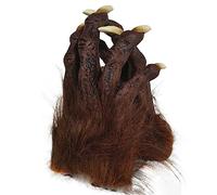 ITODA Halloween Costume Paw Gloves Horror Werewolf Monster Cosplay Gloves Furry Animal Beast Claw Glove with Nails Fancy Dress Costume Handwear Party Props for Adult Men Women White Nails
