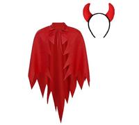 ITODA Halloween Devil Cape Horns Headband Set Red Vampire Demon Cloak Wizard Fancy Dress Cape Devil Dress Up Hair Hoop for Adults Halloween Carnival Party Outfit