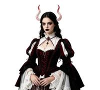 ITODA Halloween Devil Horn Headband Gothic Cosplay Horns Hairband Demon Witch Horn Headpiece Fancy Dress Costume Headwear for Adults Halloween Easter Carnival Party white-red