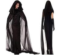 ITODA Halloween Ghost Bride Costume Full Length Corpse Bride Dress Black Gothic Vampire Outfit Zombie Wedding Dress Wicked Witch Cloak Halloween Haunted Ghost Fancy Cape