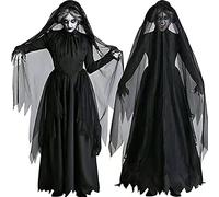 ITODA Halloween Ghost Bride Costume Full Length Corpse Bride Dress Black Gothic Vampire Outfit Zombie Wedding Dress Wicked Witch Cloak Halloween Haunted Ghost Fancy Cape
