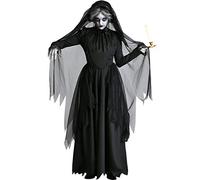 ITODA Halloween Ghost Bride Costume Full Length Corpse Bride Dress Black Gothic Vampire Outfit Zombie Wedding Dress Wicked Witch Cloak Halloween Haunted Ghost Fancy Cape