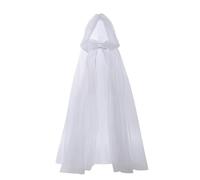 ITODA Halloween Ghost Bride Hooded Cape Full Length Tulle Wicked Witch Cloak Gothic Corpse Vampire Zombie Wedding Dress Graveyard Bride Fancy Costume for Halloween Carnival Party white