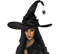 ITODA Halloween Ruched Witch Hats Wide Brim Pointed Wizard Hat Black Wicked Witches Hat Crooked Wizard Headwear Fancy Dress Party Witch Accessories for Halloween Carnival Cosplay Party
