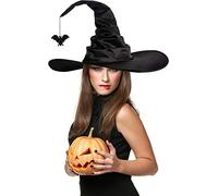 ITODA Halloween Ruched Witch Hats Wide Brim Pointed Wizard Hat Black Wicked Witches Hat Crooked Wizard Headwear Fancy Dress Party Witch Accessories for Halloween Carnival Cosplay Party