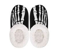 ITODA Halloween Slippers Boots Fleece Indoor Slippers Luminous Foot Bones Sock Slipper Anti-Slip Warm Winter Booties Soft House Shoes Funny Slipper 3D Skeleton Print Ankle Boots