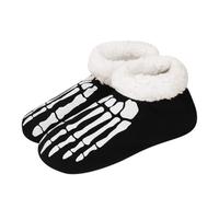 ITODA Halloween Slippers Boots Fleece Indoor Slippers Luminous Foot Bones Sock Slipper Anti-Slip Warm Winter Booties Soft House Shoes Funny Slipper 3D Skeleton Print Ankle Boots