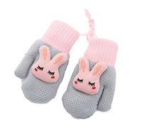 ITODA Kids Gloves On String Cute Rabbit Winter Knitted Gloves Thicken Double Layer Warm Full Finger Glove Lovely Hand Warmers Skiing Outdoor Glove for 3-8 Years Birthday Christmas