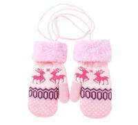 ITODA Kids Gloves On String Cute Winter Knitted Gloves Double Layer Thicken Warm Full Finger Glove Lovely Hand Warmers Skiing Outdoor Glove for 3-8 Years Birthday Christmas