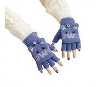 ITODA Kids Soft Fingerless Gloves Winter Warm Flip Top Mittens Cartoon Knitted Convertible Fingerless Gloves Touch Screen Half Finger Mittens for Boys Girls 4-10 Years