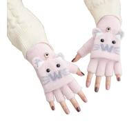 ITODA Kids Soft Fingerless Gloves Winter Warm Flip Top Mittens Cartoon Knitted Convertible Fingerless Gloves Touch Screen Half Finger Mittens for Boys Girls 4-10 Years