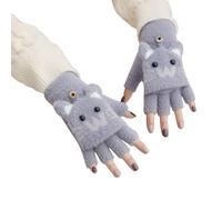 ITODA Kids Soft Fingerless Gloves Winter Warm Flip Top Mittens Cartoon Knitted Convertible Fingerless Gloves Touch Screen Half Finger Mittens for Boys Girls 4-10 Years