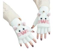 ITODA Kids Soft Fingerless Gloves Winter Warm Flip Top Mittens Cartoon Knitted Convertible Fingerless Gloves Touch Screen Half Finger Mittens for Boys Girls 4-10 Years
