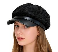 ITODA Ladies Beret Hat Flat Cap Baker Boy Cap Autumn Winter Warm Beanie Cap Newsboy Cabbie Cap Visor Peaked Hat for Women Girls Black