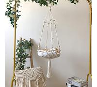 ITODA Macrame Hanging Cat Hammock Indoor Cotton Rope Tassel Cat Basket Bed Round Cats Swing Bed Nest for Sleeping, Playing, Climbing, and Lounging（Not Included Cushion）